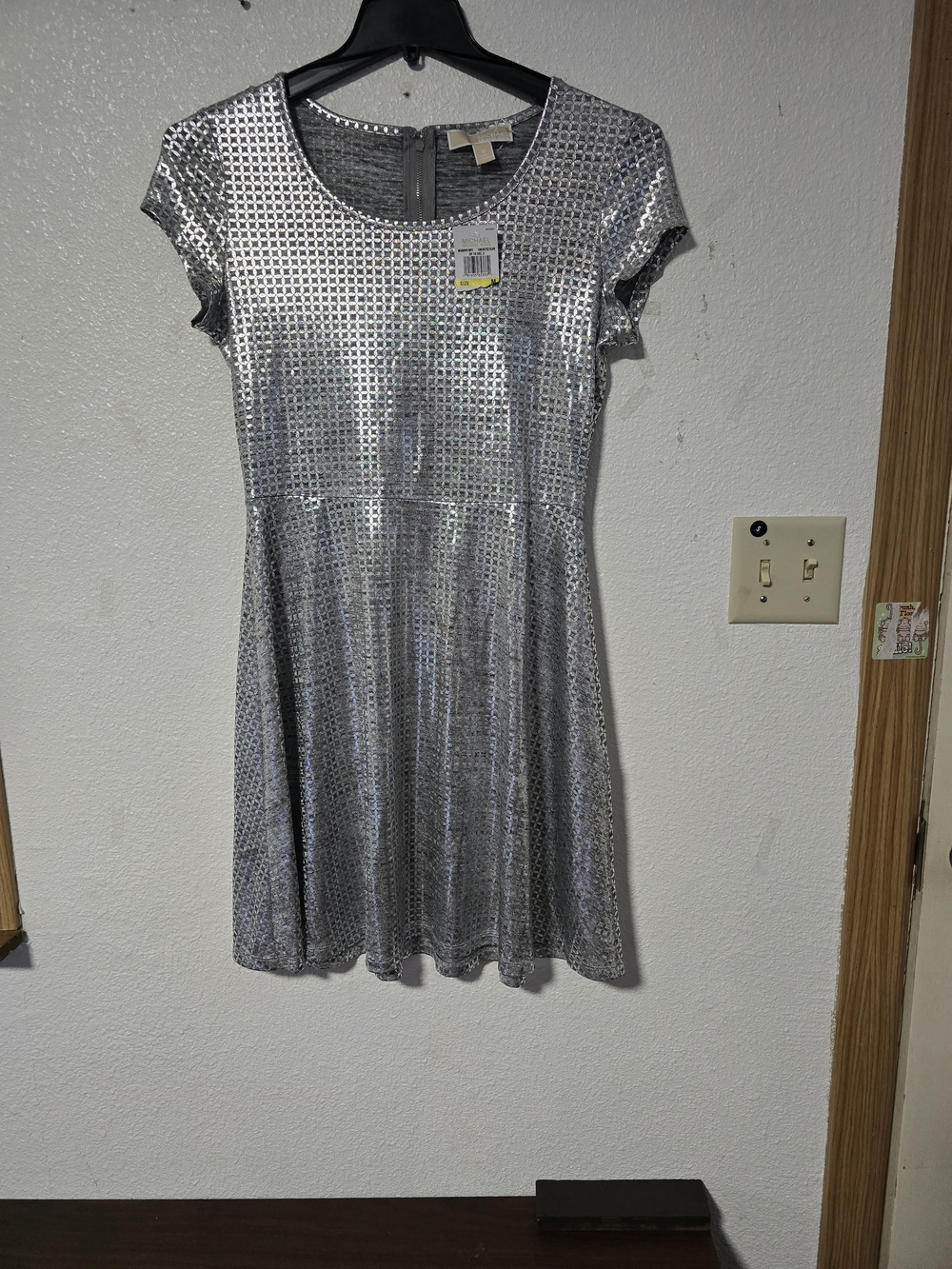​NWT MICHAEL Michael Kors Metallic Silver Geometric Pattern Dress Medium
